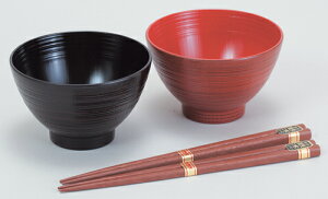 山中塗 刷毛目汁椀ペア 根来・曙(箸付)