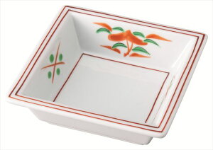 渕赤絵花角鉢 磁器 11.3×11.3×3.4cm 食器 創作料理 一品料理 多国籍料理 器 アジアン料理 和食器 洋食器 居酒屋 焼肉 中華 などにご利用頂けます