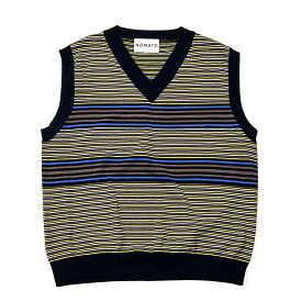 NOMA t.d.【ノーマティーディー】-NOMA Stripe Knit Vest (Gray×Brown)