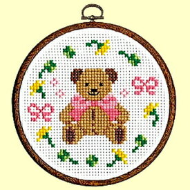 夏休み 工作 女の子 小学生 自由研究 工作キットクロスステッチ 刺しゅう（刺）キット 初心者向け クロスステッチ フープ付き【テディベア】