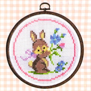 送料無料 夏休工作(子供手芸)自由研究 小学生 女の子 クロスステッチ 刺繍キット 森のかわいいなかまたちシリーズ ウサギとお花