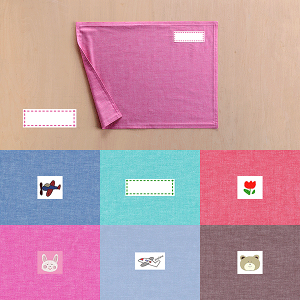 ランチョンマット  ランチクロス  ダンガリー 30×40 チェリーピンクステッチ 子供・キッズ用 名札(氏名票)つき ネーム 幼稚園・小学校・給食用ナフキン 裏地あり 布製シン