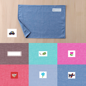 ランチョンマット  ランチクロス  ダンガリー 縦32cm横46cm 紺車 子供・キッズ用 名札(氏名票)つき ネーム 幼稚園・小学校・給食用ナフキン 裏地あり 布製シンプル無地 入園