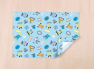 ランチョンマット  ランチクロス 縦32cm横46cm ブルーロボット 額縁仕立て 子供・キッズ用 名札(氏名票)つき ネーム 幼稚園・小学校・給食用ナフキン 布製 入園 入学