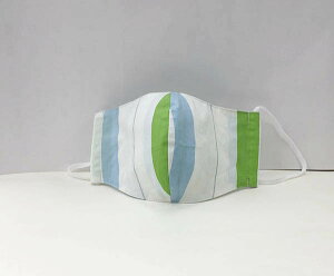 マスク 立体型Mレギュラーサイズ スタンダードタイプ女性にお薦め三重仕立【三角 ▽ ステッチ入り】白地にブルーとグリーンのモダンなストライプ 845 布製 日本製