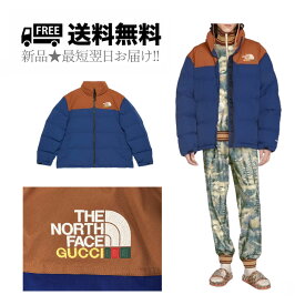 GUCCI × THE NORTH FACE グッチ ノースフェイス ダウン ジャケット コラボ フード付 メンズ 新品 ★ 4383 ブラウン × ブルー