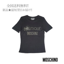 MOSCHINO モスキーノ Tシャツ ロゴ スタッズ レディース 女 新品 ブラック ★ 40 44