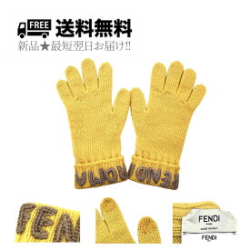 FENDI フェンディ グローブ ニット ロゴ イタリア製 FXY574AIX0F03PF 新品 ★ イエロー ML