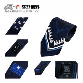 ETRO エトロ ネクタイ TIE シルク100% エスニック テキスタイル 模様 プレゼント イタリア製 ロゴ 新品 ★ ネイビー基調 L895..