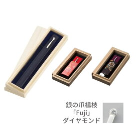 快適甲斐 銀の耳かき（1個）＋銀の爪楊枝「Fuji」ダイヤモンド付（黒1個・赤1個）携帯ケース付 木箱入り シルバー 宝石 高級感 日本製 ギフト