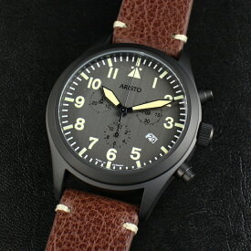 アリスト ARISTO 腕時計 ドイツ製 クォーツ クロノグラフ ME5030-44VA RONDA5030 PVDブラック GRAY 送料無料