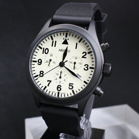 アリスト 腕時計 ARISTO ドイツ製 クォーツ クロノグラフ ME5030-44VB RONDA5030 PVDブラック アイボリーBC317