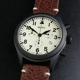 アリスト 腕時計 ARISTO クォーツ クロノグラフ ME5030-44VB PVDブラック アイボリー文字盤 送料無料