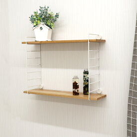 壁掛けラック 60cm 棚板2枚 ロングワイヤー ホワイト frei 日本製 ウォールラック ディスプレイ 壁掛け 壁面ラック 木製 壁面収納 木 ラック シェルフ 飾り棚 おしゃれ ワイヤーシェルフ 壁につけれる棚 賃貸でも安心な3点ピン使用 送料無料