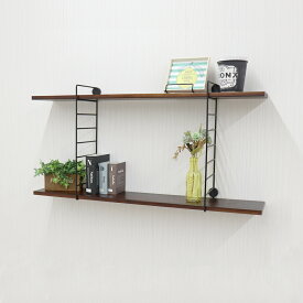 壁掛けラック 90cm 棚板2枚 ロングワイヤーブラック frei 日本製 ウォールラック ディスプレイ 壁掛け 壁面ラック 木製 壁面収納 木 ラック シェルフ 飾り棚 おしゃれ ワイヤーシェルフ 壁につけれる棚 賃貸でも安心な3点ピン使用 送料無料