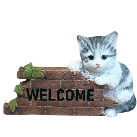 猫のウェルカムボード ウェルカムオブジェ ねこ かわいい チェーン付き 置物 キジトラ チャトラ サバトラ 2色 welcome ネコ キャット 送料込み