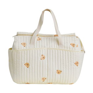 ベビーカー マザーズバッグ キルトバッグ ママバッグ 大容量 ナチュラル ベビー 赤ちゃん チューリップ くま かわいい シンプル かばん トートバッグ 刺繍 お花 女の子 男の子 軽量【ベビー