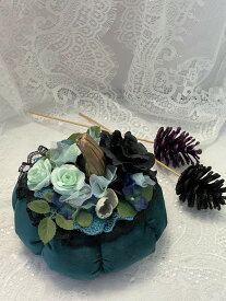 フラワーパンプキン ダークブルー レース アートフラワー アレンジ アーティフィシャルフラワー 部屋 インテリア オシャレ 可愛い ハンドメイド ディスプレイ カボチャ パンプキン フラワー アーティシャルフラワー インテリアフラワー ハロウィン ハロウィーン置物