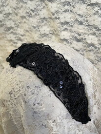 【レースデコレーションのカチューシャ】ブラックレースベース細