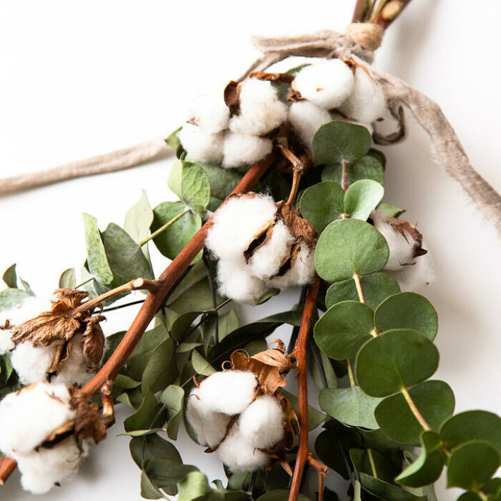 楽天市場 Flower Gift 送料無料お届け インテリアフラワーコットンフラワーとユーカリスワッグ ドライフラワー ブーケ 花束ギフト 誕生日プレゼント記念日 クリスマスプレゼント 綿花 贈り物のお店 カドゥ Cadeaux