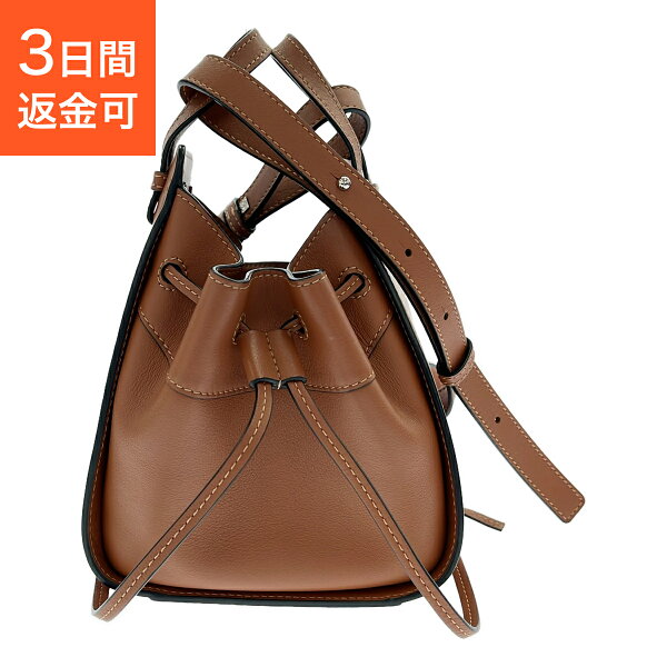 【ポイント5倍&3000円OFFクーポン】 ロエベ ハンモックドローストリングミニ  LOEWE 2WAYバッグ カーフスキン(牛) ブラウン レディース【中古】