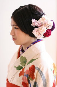 ライラックの髪飾り【白×ピンク】【5本セット】【コサージュケース付】【成人式に着物と相性の良い花アクセ】【花嫁さんの白無垢の花飾り】【ウェディングドレス】