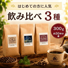 コーヒー豆 飲み比べ 送料無料 300g 100g×3種 お試しセット 珈琲豆 自家焙煎 人気 福袋 ブレンド スペシャルティコーヒー メール便 ポスト投函 粉 豆のまま 中煎り お得 カフェカンパニー