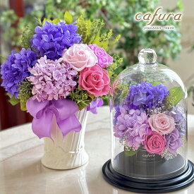 プリザーブドフラワー フラワードーム アジサイ 母の日 あじさい バラ 紫 紫陽花 プリザーブドフラワーアレンジメント お供え花 花ギフト 誕生日 結婚式 記念品 花 退職 両親 妻 女友達 母 義母 叔母 古希 喜寿 祝い 古希 ブリザーブド ブリザードフラワー