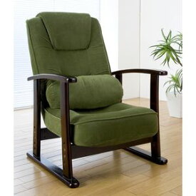 【ポイントUp4倍】折り畳み式　木肘高座椅子 SP-809-C-01 (グリーン) 5段階リクライニング式　高さ調節可能　低反発　腰枕付き　グリーン [04]