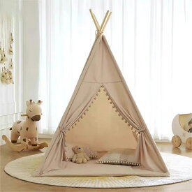 【クーポンで最大20％OFF】 CAGUUU インディアンキッズテント 子ども用 おしゃれ キャンバス生地 テント 室内用 プレイハウス 天然木材 窓付き キャンプ風