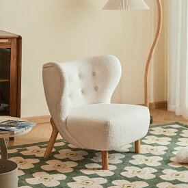 【P5倍+クーポンで最大50％OFF】 CAGUUU ボアクッションシングルソファ ふわふわボアクッションシングルソファ ラウンドシルエット 木製脚付き かわいい北欧風 リビングチェア