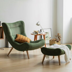 【全商品3%OFF】 CAGUUU ハイバッククッションソファチェア 天然木製フレーム リクライニングチェア ソファ 快適サポート 高反発クッション 北欧風 レトロデザイン FAS級ホワイトオーク材