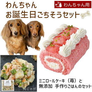 わんちゃんお誕生日ごちそうセット ミニロールケーキ(苺)と手作り 犬用ごはん 肉じゃがのセット 送料無料