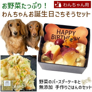 お野菜たっぷり!わんちゃんお誕生日ごちそうセット 野菜のバースデーケーキと手作り 犬用ごはん 鶏肉の雪下人参クリームシチューのセット 送料無料(※一部地域除く)
