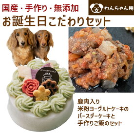 わんちゃんお誕生日こだわりセット 愛犬のお祝いケーキ 鹿肉入り米粉ヨーグルトケーキバースデーケーキと手作り犬用ごはん 鹿肉のラグー（煮込み）のセット