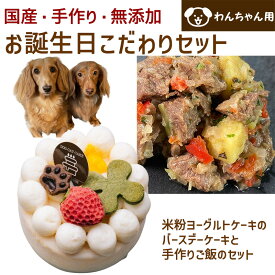 わんちゃんお誕生日こだわりセット 愛犬のお祝いケーキ マンゴー入り米粉ヨーグルトケーキと手作り 犬用ごはん 馬肉とさつま芋のジャーマンポテトのセット