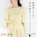 低身長 日本製 パフスリーブ ブラウス 麻調 ブラウス 国産 日本製 小柄女性 半袖 ラウンドネック レディース トップス 高品質 可愛い 上品 フェミニン 大人女性 ベーシック アイボリー ブラック イエロー 着映え リネンライク ストレッチ ファスナー 二の腕