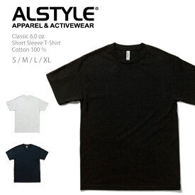 アルスタイル 6.0oz ショートスリーブ Tシャツ 1301 半袖 Tシャツ 無地 ベーシック シンプル ネックリブ シングルステッチ S M L XL 大き目 ALSTYLE ブラック ホワイト ネイビー 白 黒 メンズ レディース ユニセックス USシルエット ティーシャツ