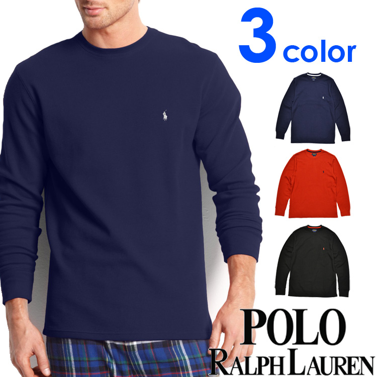 POLO RALPH LAUREN ポロ ラルフローレン メンズ サーマル クルーネック 長袖Tシャツ 3色展開[黒 紺 赤][S/M/L/ XL][ポロ・ラルフローレン tシャツ 下着 インナー サーマル シャツ サーマル ロンt ワッフル]大きいサイズ[送料無料][P551/PW74/PWLCFR]  : シンデレラ