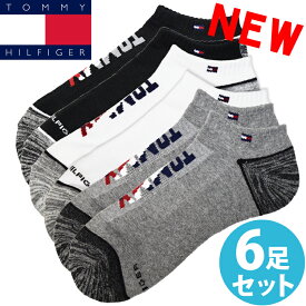 【SALE 20%OFF】TOMMY HILFIGER トミーヒルフィガー メンズ コットン クッションソール アンクルソックス 6足セット 靴下 ソックス ブラック ホワイト グレー トミーフラッグ [25cm-30cm] おしゃれ ブランド 大きいサイズ [送料無料] 【あす楽】 [thm221ns02002]