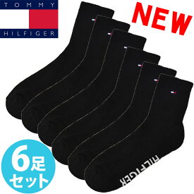 【SALE 20%OFF】TOMMY HILFIGER トミーヒルフィガー メンズ クッションソール ハイクォーター ソックス 6足セット 靴下 ソックス ブラック トミーフラッグ [25cm-30cm] おしゃれ ブランド 大きいサイズ [送料無料] 【あす楽】 [tvm221qt03002]