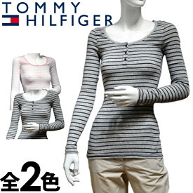 【SALE 20%OFF】TOMMY HILFIGER DENIM トミーヒルフィガー デニム レディース ヘンリーネック ロンティー ストライプ リブ 2色展開[黒/ピンク][XS/S/M/L/XL][長袖 ロングスリーブTシャツ][ヨーロッパ仕様][1653416507]大きいサイズ ブランド[5,500円以上で送料無料]