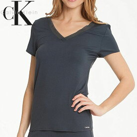 【SALE 20%OFF】Calvin Klein カルバンクライン レディース スリープウエア マイクロモーダル vネック 半袖 メッシュ ネックライン tシャツ ネイビー インナー CK M L XL おしゃれ ブランド 大きいサイズ [5,500円以上で送料無料] 【あす楽】[s2633e]