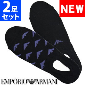 【閉店セール40%OFF】【6/11(火)まで】EMPORIO ARMANI エンポリオアルマーニ メンズ 靴下 フットカバー 2足セット 総柄 ロゴ ショートソックス ブラック パープル おしゃれ ブランド 大きいサイズ [26cm-30cm] [3042282r29200020]