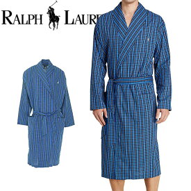 【SALE 30%OFF】POLO RALPH LAUREN ポロ ラルフローレン コットン バスローブ メンズ　チェック ブルー チェック柄 ギンガムチェック[S/M/L/XL][ラルフローレン ナイトガウン 部屋着 ナイトウエア ]大きいサイズ ブランド[送料無料][R171-NQ]