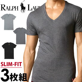 【SALE 30%OFF】POLO RALPH LAUREN ポロ ラルフローレン メンズ スリムフィット コットン Vネック 半袖 Tシャツ 3枚セット ブラック ダークグレー ライトグレー polo ロゴ S M L XL おしゃれ ブランド 大きいサイズ [5,500円以上で送料無料] 【あす楽】[RSVNP3/LSVN/p6469od]