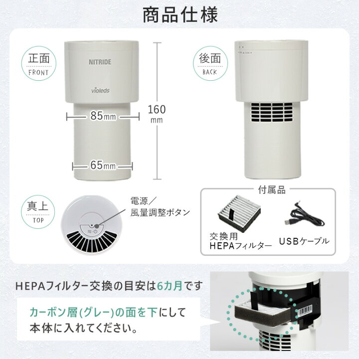 楽天市場 プラズマクラスター ナノイー より高い効果実証 Uv Led 卓上空気清浄機 ナイトライド ウイルス対策 強力消臭 深紫外線led 除菌 殺菌 脱臭機 車 ペット タバコ 犬 猫 ワンルーム 6畳 一人暮らし 小型 花粉 玄関 トイレ キッチン おしゃれ Usb対応 Ledpure Ah2