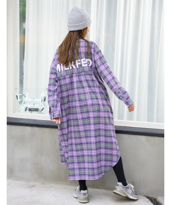 楽天市場 公式 Milkfed ミルクフェド Back Logo Plaid Dress ワンピース カットワンピース シャツワンピース チェック チェックワンピース レディース Xlarge X Girl公式calif楽天市場店