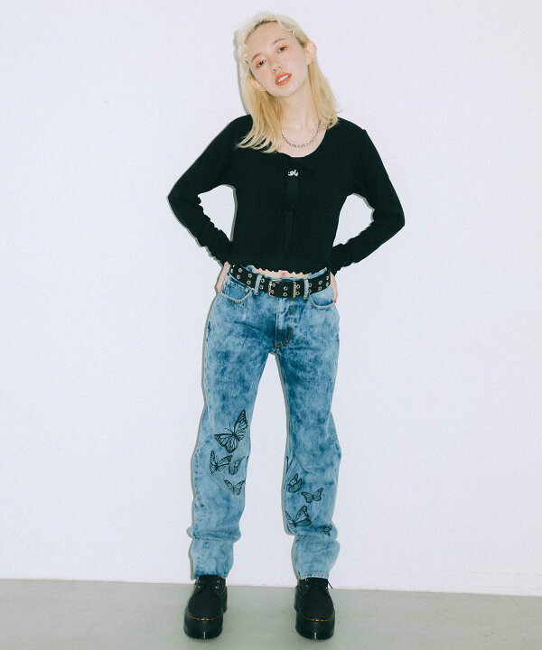 楽天市場 公式 X Girl エックスガール Butterfly Print Denim Pants パンツ ロングパンツ デニム ストレート バタフライ 蝶々 トレンド 人気 Xlarge X Girl公式calif楽天市場店