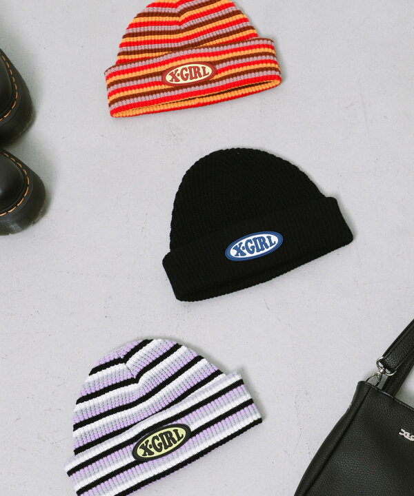 楽天市場 公式 X Girl エックスガール Striped Waffle Knit Cap ニット キャップ ストライプ カジュアル ビーニー ロゴ Acc Xlarge X Girl公式calif楽天市場店